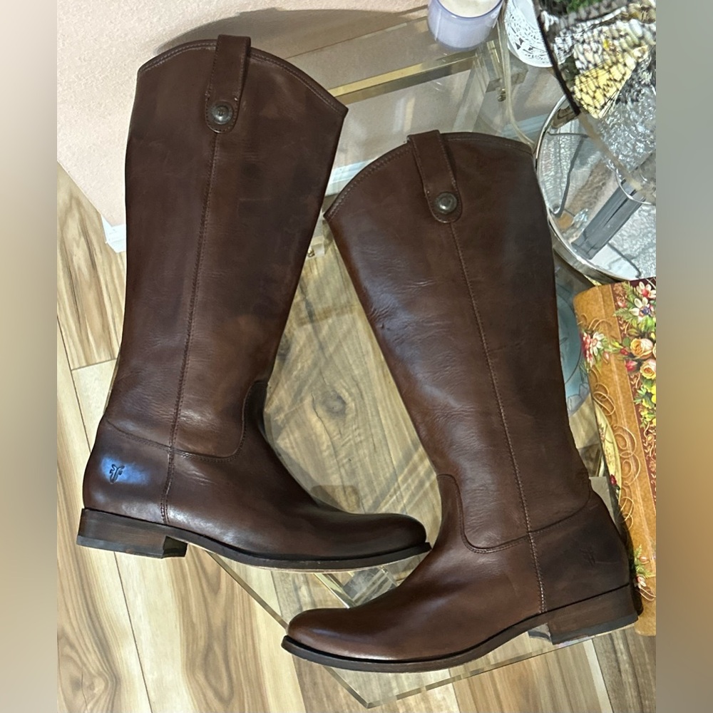 Frye Cognac Tall Leather Boots Size 10